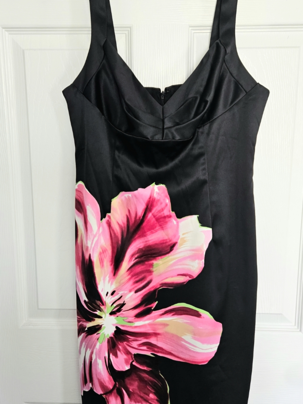 Democracy Black Satin Dress with Pink Floral Print